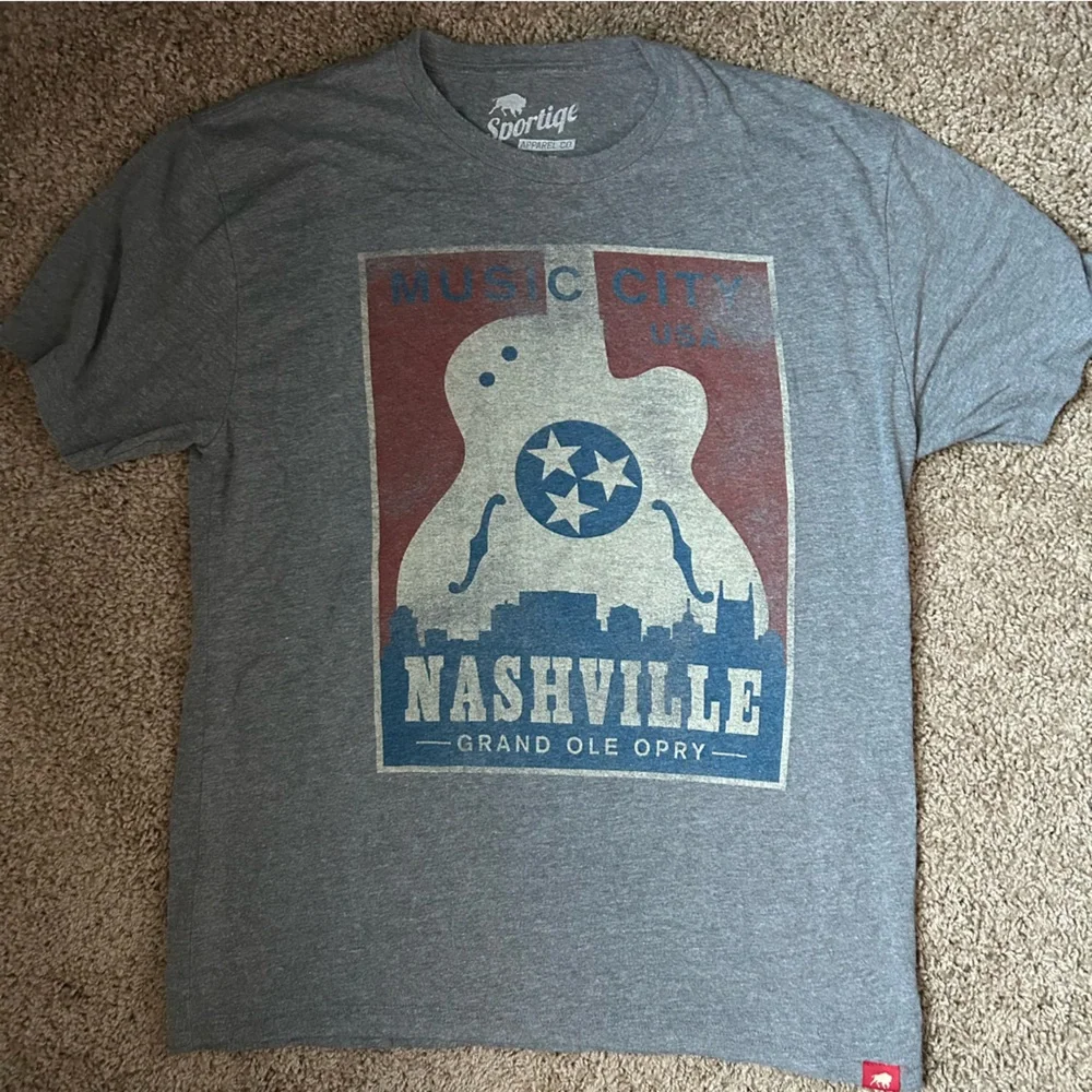 M Grey Roman Music City Guitar T Shirt Size L |A11 - Picture 2 of 7